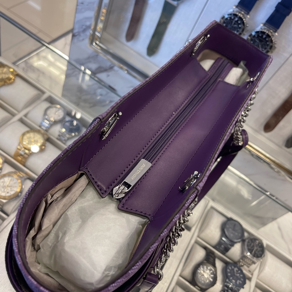 MICHAEL KORS 
Jet Set Travel Lg Signature Chain Shoulder Tote Bag
Dark Purple - Picture 7 of 16